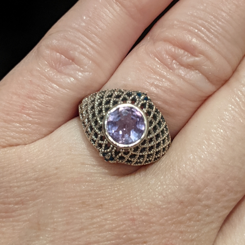 Amethyst & Blue Topaz .925 Silver Ring, size 8 - Picture 2 of 16